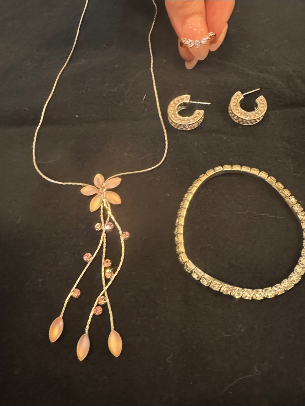Bundle of 5 pieces. 
Pink Sapphire theme. Necklace, Earring’s, ring and bracelet